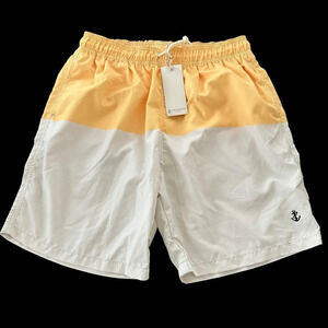NWT‎ Retromarine NY Mens XL color block Mesh Lined Swim Trunks Shorts Yellow New